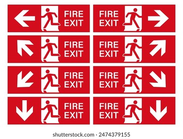 Exit Sign. Fire Exit Sign. Emergency Fire Exit Sign. Vector Illustration Isolated on White Background. 