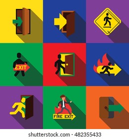 exit sign flat icons set elements, editable icons, can be used in logo, UI and web design
