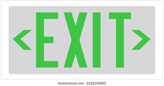exit sign, green lettering in the emergency on gray background , Isolated background