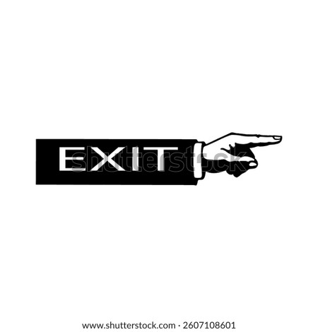Exit sign icon. Hand pointing vector. Black direction shape. Vintage typography symbol.