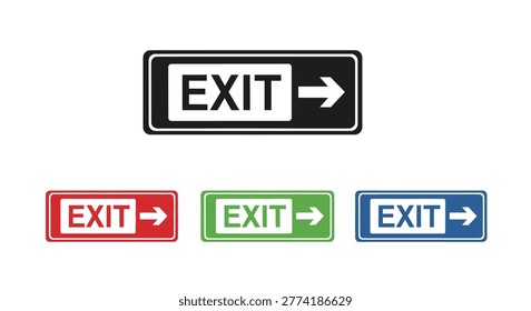 Exit sign icon in multiple colors black and white silhouette