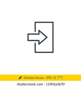 Exit Sign Icon / Vector - In Line / Stroke Design