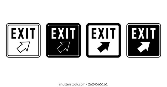 Exit Sign Icons Black and White Directional Arrows in Square Frames Vector Design