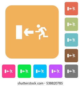 Exit sign icons on rounded square vivid color backgrounds.