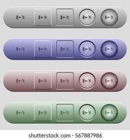 Exit sign icons on rounded horizontal menu bars in different colors and button styles