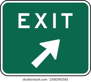 Exit sign, indicating the point where vehicles can leave the highway or road, typically marked with an arrow and clear directions for drivers to safely exit.