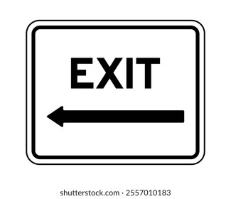 Exit Sign with Left Arrow Featuring Rectangular Shape with Rounded Corners and Double Border, Bold Uppercase Letters Indicating Exit Direction, Available as a Vector File