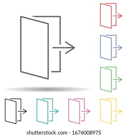 Icono de conjunto de colores múltiples de signo de salida. Línea delgada simple, contorno vectorial de iconos web para ui y ux, sitio web o aplicación móvil