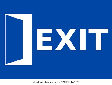Exit sign on a blue background. Vector illustration.