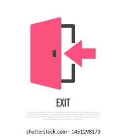Exit sign. Opened door with arrow. Vector illustration.