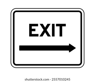 Exit Sign with Right Arrow Featuring Rectangular Shape with Black Border and Rounded Corners, Bold Uppercase Letters Indicating Exit Direction, Available as a Vector File