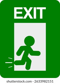 Sinal de saída com figura em execução em branco no fundo verde, ícone de saída de emergência.