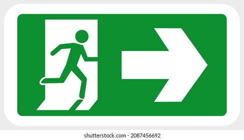 Exit sign with running man icon, green emergency exit door sign. Icon in vector illustration.