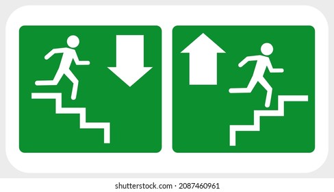 Exit sign with running man icon, green emergency exit door sign. exit stair Icon in vector illustration.