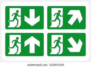 Exit sign with running man icon, green emergency exit door sign. Icon in vector illustration.