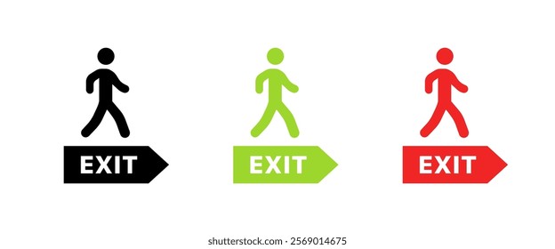 Exit sign set icons. Flat and silhouette style. Vector icons.