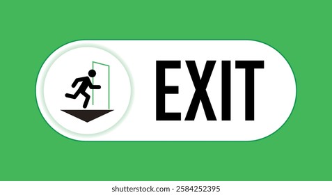 Exit sign with simple human figure, pointing the door