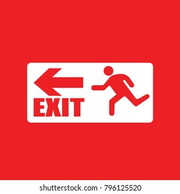 exit sign vector icon person running to exit door red background