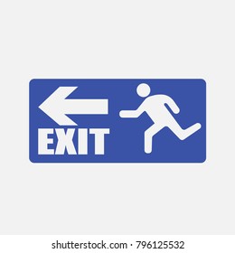 exit sign vector icon person running to exit door blue