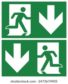 EXIT SIGN Vector Illustration, Emergency exit sign set. Man running out fire exit. Running man and exitdoor sign. Escape help evacuation safety symbol, sign down exit