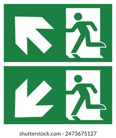 ILUSTRACIÓN VECTORIAL EXIT SIGN, conjunto de señales de salida de emergencia. Hombre corriendo por la salida de incendios. Hombre corriendo y señal de salida. Escape ayuda evacuación símbolo de seguridad, salida flecha izquierda