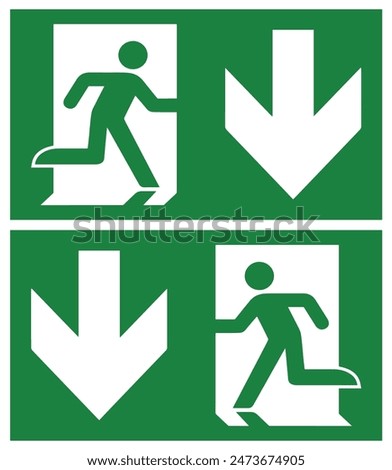 EXIT SIGN Vector Illustration, Emergency exit sign set. Man running out fire exit. Running man and exitdoor sign. Escape help evacuation safety symbol, sign down exit