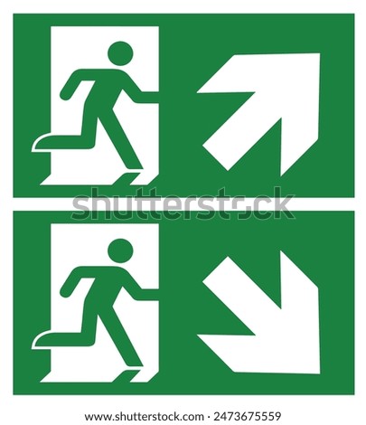EXIT SIGN Vector Illustration, Emergency exit sign set. Man running out fire exit. Running man and exitdoor sign. Escape help evacuation safety symbol, up and down exit arrow sign