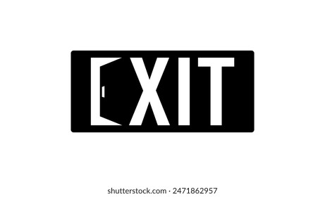Exit sign,opened door, black isolate silhouette