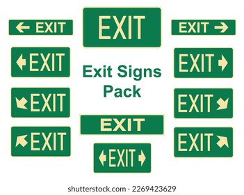 Exit Signs Pack with Arrows - Exit and Evacuation Signs