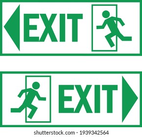 Exit signs. Two green evacuation signs. Vector illustration