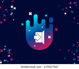 Exit simple icon. Open door sign. Entrance symbol with arrow. Cool banner with icon. Abstract shape with gradient. Vector