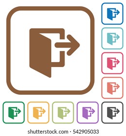 Exit simple icons in color rounded square frames on white background