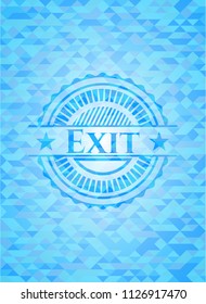 Exit sky blue emblem. Mosaic background