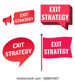 Exit strategy. Badge, icon set. Flat vector illustration on white background.