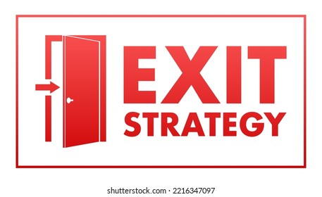 Exit Strategy icon, label. Emergency, protection. Vector stock illustration.