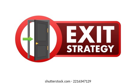 Exit Strategy icon, label. Emergency, protection. Vector stock illustration.