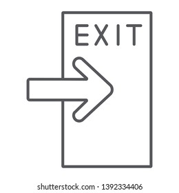 Exit thin line icon, evacuate and emergency, output sign, vector graphics, a linear pattern on a white background, eps 10.