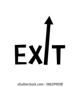 "Exit typography". Arrow pointing towards exit door. Showing exit concept.