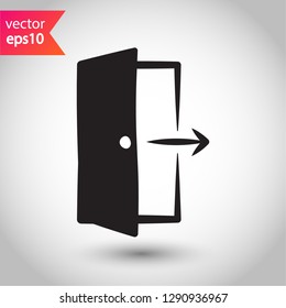 Exit vector icon. Door sign. Door vector icon. Door with arrow flat symbol. Door line icon.