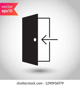 Exit vector icon. Door sign. Door vector icon. Door with arrow flat symbol. Door line icon.