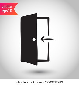 Exit vector icon. Door sign. Door vector icon. Door with arrow flat symbol. Door line icon.