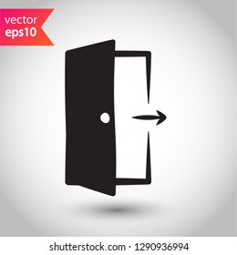 Exit vector icon. Door sign. Door vector icon. Door with arrow flat symbol. Door line icon.
