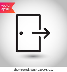 Exit vector icon. Door sign. Door vector icon. Door with arrow flat symbol. Door line icon.