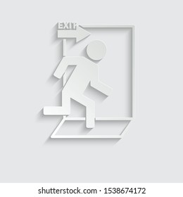 exit  - vector icon. Emergency exit icon paper icon  with shadow  