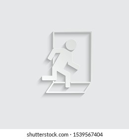 exit  - vector icon. Emergency exit icon paper icon  with shadow  