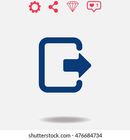 Exit vector icon on grey background.