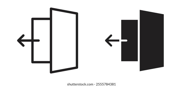 Exit vector icon set in black color.