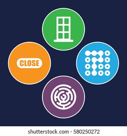 exit vector icons. Set of 4 exit filled icons such as door, close