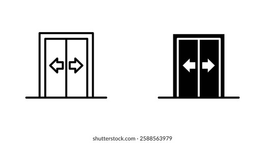 Exit vectors icons set in filled and strokes on white background