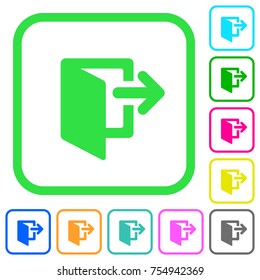 Exit vivid colored flat icons in curved borders on white background